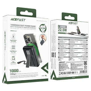 پاوربانک وایرلس 10000 مگ سیف ایس فست ACEFAST M24 توان 22.5 وات همراه با کابل متصل و استند