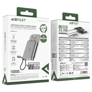پاوربانک وایرلس 10000 مگنتی ایس فست ACEFAST M18 توان 20 وات همراه با کابل متصل